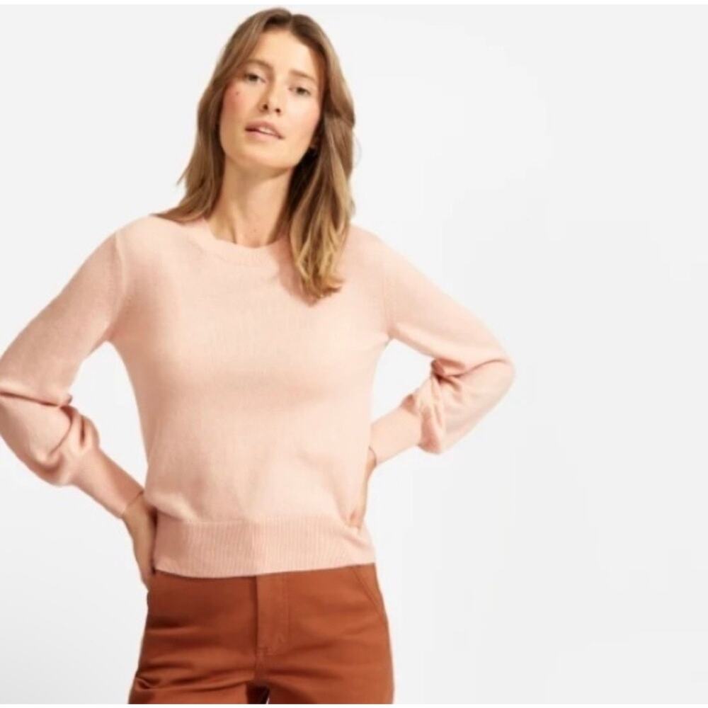 Everlane Lantern Cashmere Ribbed Trim Quiet Luxury Sweater Pink XXS